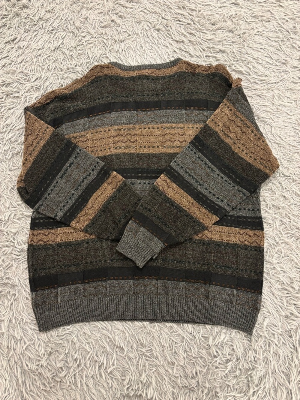 Vintage Gianfranco Ruffini Italy Sweater Men Size XL Brown Grandpa Abstract Y2K - Picture 3 of 6